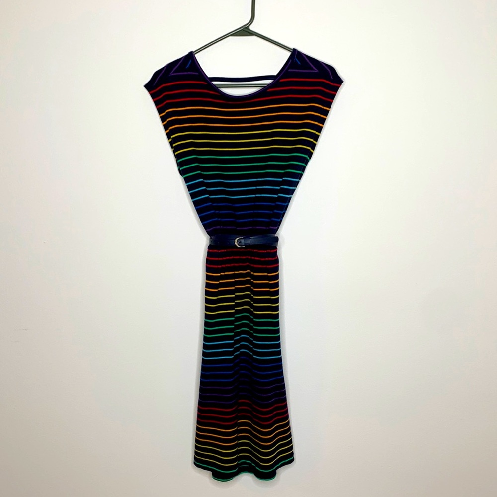 Rainbow stripes navy dress